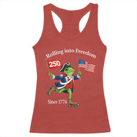 Funny Patriotic Frog Racerback Tank Top Rolling Into 250 Years Of Liberty