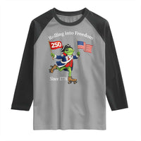 Funny Patriotic Frog Raglan Shirt Rolling Into 250 Years Of Liberty