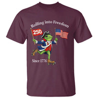 Funny Patriotic Frog T Shirt Rolling Into 250 Years Of Liberty