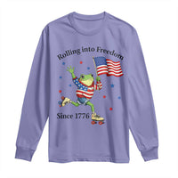 Funny Patriotic Frog Long Sleeve Shirt Rolling Into Freedom Since 1776