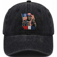 Funny Patriotic Bigfoot Merica Rock Washed Cotton Baseball Cap USA 250th Anniversary