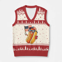 Funny Patriotic Hotdog V-Neck Knit Sweater Vest USA 250th Anniversary