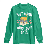 Just A Girl Who Loves Cats Long Sleeve Shirt Cute Kittens Pet Lover - Wonder Print Shop