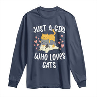 Just A Girl Who Loves Cats Long Sleeve Shirt Cute Kittens Pet Lover - Wonder Print Shop