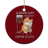 A Good Day Starts With Coffee And Cats Ceramic Ornament Funny Purrfect Morning - Wonder Print Shop