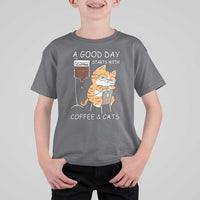 A Good Day Starts With Coffee And Cats T Shirt For Kid Funny Purrfect Morning - Wonder Print Shop