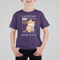 A Good Day Starts With Coffee And Cats T Shirt For Kid Funny Purrfect Morning - Wonder Print Shop
