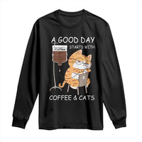 A Good Day Starts With Coffee And Cats Long Sleeve Shirt Funny Purrfect Morning - Wonder Print Shop