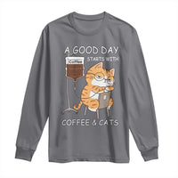 A Good Day Starts With Coffee And Cats Long Sleeve Shirt Funny Purrfect Morning - Wonder Print Shop