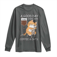 A Good Day Starts With Coffee And Cats Long Sleeve Shirt Funny Purrfect Morning - Wonder Print Shop