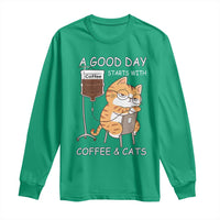 A Good Day Starts With Coffee And Cats Long Sleeve Shirt Funny Purrfect Morning - Wonder Print Shop