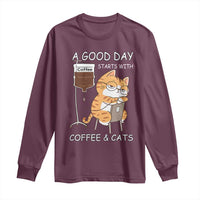 A Good Day Starts With Coffee And Cats Long Sleeve Shirt Funny Purrfect Morning - Wonder Print Shop
