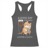 A Good Day Starts With Coffee And Cats Racerback Tank Top Funny Purrfect Morning - Wonder Print Shop