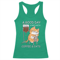 A Good Day Starts With Coffee And Cats Racerback Tank Top Funny Purrfect Morning - Wonder Print Shop