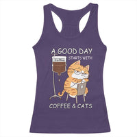 A Good Day Starts With Coffee And Cats Racerback Tank Top Funny Purrfect Morning - Wonder Print Shop