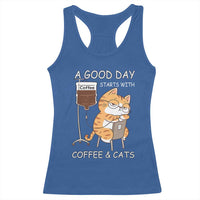 A Good Day Starts With Coffee And Cats Racerback Tank Top Funny Purrfect Morning - Wonder Print Shop