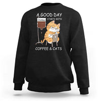 A Good Day Starts With Coffee And Cats Sweatshirt Funny Purrfect Morning - Wonder Print Shop