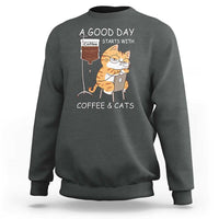 A Good Day Starts With Coffee And Cats Sweatshirt Funny Purrfect Morning - Wonder Print Shop