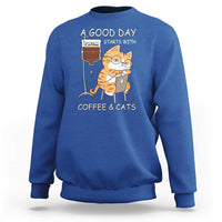 A Good Day Starts With Coffee And Cats Sweatshirt Funny Purrfect Morning - Wonder Print Shop
