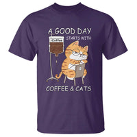 A Good Day Starts With Coffee And Cats T Shirt Funny Purrfect Morning - Wonder Print Shop