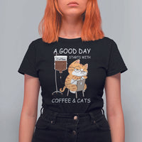 A Good Day Starts With Coffee And Cats T Shirt For Women Funny Purrfect Morning - Wonder Print Shop