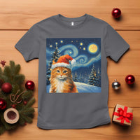 Christmas Van Gogh Cat T Shirt In Santa Hat Starry Night - Wonder Print Shop