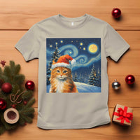 Christmas Van Gogh Cat T Shirt In Santa Hat Starry Night - Wonder Print Shop