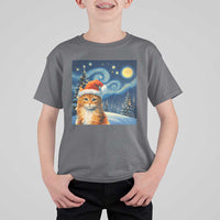Christmas Van Gogh Cat T Shirt For Kid In Santa Hat Starry Night - Wonder Print Shop