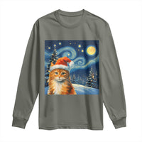 Christmas Van Gogh Cat Long Sleeve Shirt In Santa Hat Starry Night - Wonder Print Shop