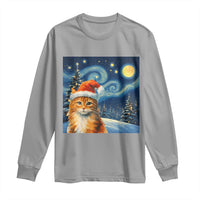 Christmas Van Gogh Cat Long Sleeve Shirt In Santa Hat Starry Night - Wonder Print Shop