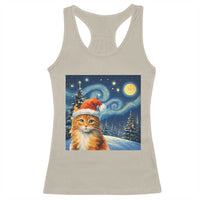 Christmas Van Gogh Cat Racerback Tank Top In Santa Hat Starry Night - Wonder Print Shop