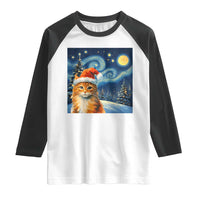 Christmas Van Gogh Cat Raglan Shirt In Santa Hat Starry Night - Wonder Print Shop