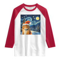 Christmas Van Gogh Cat Raglan Shirt In Santa Hat Starry Night - Wonder Print Shop