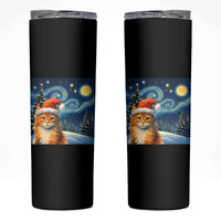 Christmas Van Gogh Cat Skinny Tumbler In Santa Hat Starry Night