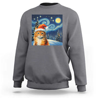 Christmas Van Gogh Cat Sweatshirt In Santa Hat Starry Night - Wonder Print Shop