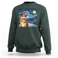 Christmas Van Gogh Cat Sweatshirt In Santa Hat Starry Night - Wonder Print Shop