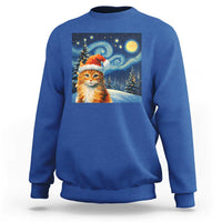 Christmas Van Gogh Cat Sweatshirt In Santa Hat Starry Night - Wonder Print Shop