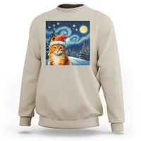Christmas Van Gogh Cat Sweatshirt In Santa Hat Starry Night - Wonder Print Shop
