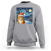 Christmas Van Gogh Cat Sweatshirt In Santa Hat Starry Night - Wonder Print Shop
