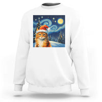 Christmas Van Gogh Cat Sweatshirt In Santa Hat Starry Night - Wonder Print Shop