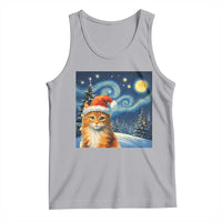 Christmas Van Gogh Cat Tank Top In Santa Hat Starry Night - Wonder Print Shop