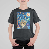 Funny Van Gogh Cat in Starry Night T Shirt For Kid - Wonder Print Shop