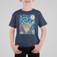 Funny Van Gogh Cat in Starry Night T Shirt For Kid - Wonder Print Shop