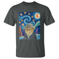 Funny Van Gogh Cat in Starry Night T Shirt - Wonder Print Shop