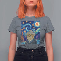 Funny Van Gogh Cat in Starry Night T Shirt For Women - Wonder Print Shop