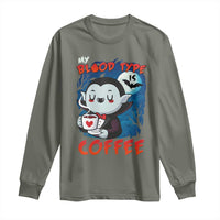 My Blood Type Is Coffee Long Sleeve Shirt Funny Vampire Halloween - Wonder Print Shop