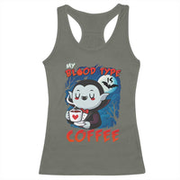 My Blood Type Is Coffee Racerback Tank Top Funny Vampire Halloween - Wonder Print Shop