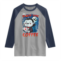 My Blood Type Is Coffee Raglan Shirt Funny Vampire Halloween - Wonder Print Shop