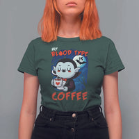 My Blood Type Is Coffee T Shirt For Women Funny Vampire Halloween - Wonder Print Shop