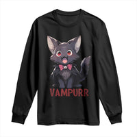 Halloween Black Vampire Cat Long Sleeve Shirt Vampurr Cute Kitty Lover - Wonder Print Shop